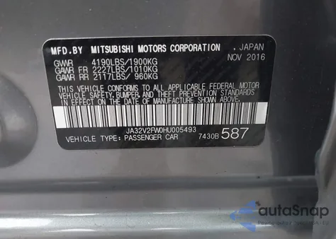 2017 Mitsubishi Lancer Se from USA, damaged, VIN JA32V2FW0HU005493